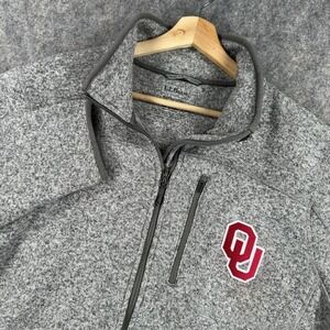 Oklahoma Sooners Jacket Mens Large Gray NCAA Football Full Zip Fleece L.L. Bean